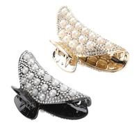 2pcs Pearl Decor Hair Claw Clip with Rhinestone for Thick Hair | Resin Teeth Design, Soft Feel Finish, Daily Styling and Office Wear, Yellow or Black Option