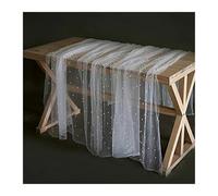 2pcs Pearl Decor Table Runner Romantic Bridal Table Line Sheer Curtains Tulle Beaded Rustic Wedding Decoration for Weddings(1.5x2m)