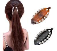 2PCS Pearl Rhinestone French Banana Clip Ponytail Vertical Clip Fishtail Clip Grips Clamp Headwear Styling Hair Accessories for Women Teen Girls Black Hair Clips for Women Girls