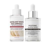 2PCS Peel Shot Glow Rice Ampoule Duo White Rice + PICOTONIC GLOWING SERUM,Face Scrub Exfoliator Pore Minimizer for Face,Gentle Soft Facial Scrub Exfoliator,Brighten Anti-Aging Serum,Korean Skin Care