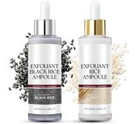 2PCS Peel Shot Glow Rice Ampoule Set- White & Black Rice Ampoule Facial Treatment for Glowing Skin, Gently Exfoliates & Refines Pores for All Skin Types