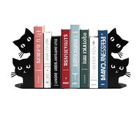 2Pcs Peeping Cat Bookends Cute Black Cat Bookshelf Dividers for Shelves Iron Book Stopper, Bookshelf Accessories, Home Desk Decor (2Pcs Black, 16 * 15.5 * 3cm)