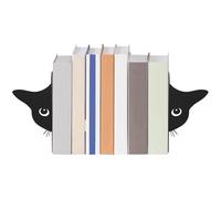 2Pcs Peeping Cat Metal Bookends, Cute Black Cat Book Ends for Shelves, Desktop Book Holder with Smooth Surface Edge for Home Office Desk Decor, Cat Lover Gifts for Women Kids(Half face)