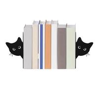2Pcs Peeping Cat Metal Bookends, Cute Black Cat Book Ends for Shelves, Desktop Book Holder with Smooth Surface Edge for Home Office Desk Decor, Cat Lover Gifts for Women Kids(Full face)