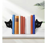 2Pcs Peeping Cat Metal Bookends Cute Cat Book Ends for Shelves Desktop Bookshelf Decorative Heavy Duty Divider Stopper Holder with Non-slip Rubber Pad for Decor, Home, Office, Library, School(Style A)