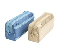 2Pcs Pencil Cases, Clear Pencil Case, Transparent Mesh Pencil Case, Double Layer Compartment Exam Pouch for Secondary School, Stationery Organiser for School Office Daily Use (Blue & Yellow)