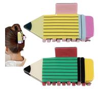 2pcs Pencil Hair Claw Clips,Back To School Hair Clips,Teacher Hair Accessories,School Season Student Hair Clips,Fun Hair Accessories, Cute Smiley Face Hair Clips (Stripe)