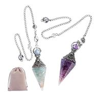 2PCS Pendulum Crystal, Amethyst and Aquamarine Crystal with Bag, Gemstone Point Pendant Pendulum Board, Spiritual Tool for Meditation, Chakra Balancing, Energy Detection, Divination