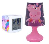 2Pcs Peppa-Pig Kids Alarm Clock and Bedside Night Lamp for Toddlers Set, 18cm LED Modern Nightstand Desk Lamp, Digital Alarm Clock for School Kids 3+ Years
