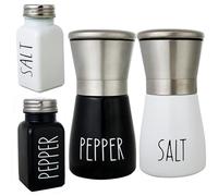 2PCS Pepper and Salt Grinder Set+2PCS Pepper and Salt Shakers Set, 2PCS Salt & Pepper Grinder Set, Black and White Original Salt Mill & Pepper Mill Set, Seasoning Glass Bottle Spice Bottle
