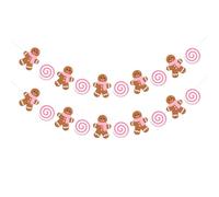 2Pcs Peppermint Gingerbread Man Banner, Garland Christmas Decor Pre-Strung Hanging Banner for Xmas Tree, Fireplace, Party Indoor Outdoor Holiday Decoration Home Office Decor Supplies