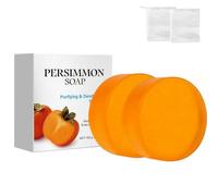 2Pcs Persimmon Soap Bar for Skin Odour Remover, Natural Handmade Persimmon Green Tea Soap for Face Body, Eliminating Old People Smell Sweaty for Men Women with Foaming Net
