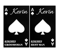 2PCS Personalised Bottle Openers Credit Card Size, Groomsmen Best Man Gifts for Wedding Bachelor Party, Stainless Steel Beer Bottle Opener, Spade A Black