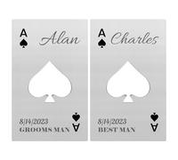 2PCS Personalised Bottle Openers Credit Card Size, Groomsmen Best Man Gifts for Wedding Bachelor Party, Stainless Steel Beer Bottle Opener, Spade A Silver