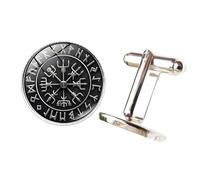 2PCS Personalised Cufflinks for Men Silver Cuff Links Mens Shirt Accessories Vintage Style Viking Runes Compass for Wedding Shirt Party Business Birthday Dress