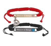 2Pcs Personalized Couple Bracelets Custom with Name Text Date Engraved Couple Braided Bracelets Gift for Anniversary Birthday Family Lover Friends Brother Sisters (Red)