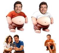 2PCS Personalized Face Squishy Belly Dad Magnet, Custom Sensory Mystery Anti-Collision Father's Day Funny Fridge Magnet with Soft Squeeze Belly Squishy Stress Balls Fidget Gift for Adults (#D)