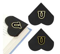 2Pcs Personalized Leather Heart Corner Bookmarks with Initials, 26 Letters Page Markers with Clear Storage Box, Reading Gifts for Book Lovers, Women, Students, Teachers