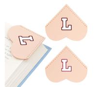 2Pcs Personalized Leather Heart Corner Bookmarks with Initials, 26 Letters Page Markers with Clear Storage Box, Reading Gifts for Book Lovers, Women, Students, Teachers