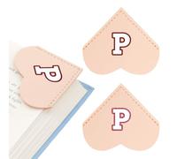 2Pcs Personalized Leather Heart Corner Bookmarks with Initials, 26 Letters Page Markers with Clear Storage Box, Reading Gifts for Book Lovers, Women, Students, Teachers