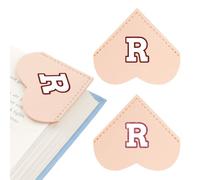 2Pcs Personalized Leather Heart Corner Bookmarks with Initials, 26 Letters Page Markers with Clear Storage Box, Reading Gifts for Book Lovers, Women, Students, Teachers