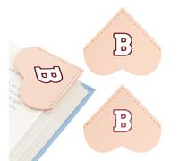2Pcs Personalized Leather Heart Corner Bookmarks with Initials, 26 Letters Page Markers with Clear Storage Box, Reading Gifts for Book Lovers, Women, Students, Teachers