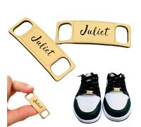 2pcs Personalized Stainless Steel Shoelace Buckle With Name Engraving，Shoe Decoration Charms Curved Rectangle，Sneakers Accessory Gift for Men Women (Gold)