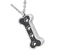 2PCS Pet Ashes Holders Cremation Urn Pendant Necklace Bone Shape Pet Lockets Jewelry With Dog Paws Print For Memorial