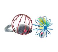 2Pcs Pet Cat Funny Playing Toy Teal Fake Mouse Mice Rat in Cage Ball Toy Mixed Color Pet Supplies and CreativeProfessional and Attractive