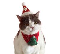 2PCS Pet Christmas Hat Scarf/Bandana Set,Cat Dog Xmas Snowflake Santa Claus Cosplay Costume Holiday Dress Up,Adjustable Pet Christmas Cap Bibs for Cat Puppy Small Dog_Christmas Tree