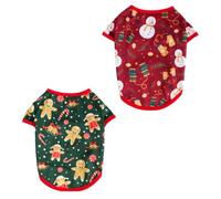 2pcs Pet Clothes Christmas Costume for Small Dogs, Easy Wear Cotton | Holiday and Party Use, Comfortable Fit for Pugs and Poodles, Snowman Xs and Gingerbread Man Xs