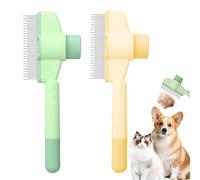 2PCS Pet Comb for Cats - Dogs Flea Comb for Dogs Shedding & Tangles - Stainless Steel Pet Combs Grooming Brush with Release Button - Self Cleaning Pets Combs for Short & Long Hair