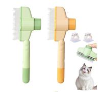 2PCS Pet Combs for Cats and Dogs,Stainless Steel Cat Brush with Self-Cleaning Metal Teeth, Professional Grooming Cat Hair Remover for Shedding & Tangles, Includes 2 Mop Clips for Easy Place
