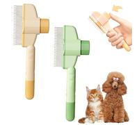 2PCS Pet Combs for Cats, Flea Comb Grooming Brush for Dogs, Self-Cleaning Cat Comb Pet Grooming with Release Button(Orange + Green)