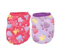2Pcs Pet Cosplay Costume for Small Dogs, Breathable Coral Fleece Clothes | Soft Warm Fabric, Comfortable Fit, Purple and Pink Paw Print Design, Party Wear