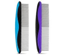 2PCS Pet Grooming Comb, Stainless Steel Dog Cat Comb with Rounded Teeth & Non-Slip Rubber Handle, Easy Detangle Tool for Removing Knots, Mats, Tangled Fur & Loose Undercoat