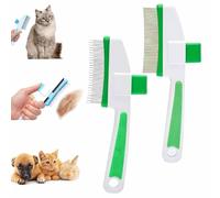 2pcs Pet Hair Removal Comb Flea Comb for Cats Dogs,Cat Brush with Release Button,Cleaning Shedding Pet Hair Remover,Self-Cleaning Fine Tooth Dog comb,pet Grooming Brushes Tool (Green*2)