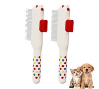 2Pcs Pet Hair Remover Comb,Pet Self Cleaning Comb, Flea Comb for Dogs＆Cats,Durable Self-Cleaning Cat Comb for Grooming with Release Button, For Removing Fleas, Tangles (White)