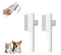 2Pcs Pet Hair Remover Comb, Self-Cleaning Flea Comb for Cats and Dogs, Cat Grooming Brush with Release Button and Stainless Steel Metal Round Teeth for Removing Matted & Loose Fur, White