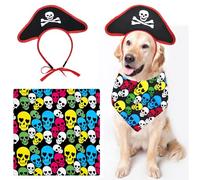2PCS Pet Pirate Costume Halloween Dog Costume Skull Bandana Pirate Hat Headband Puppy Captain Cap Pirates of The Caribbean Style Clothes Funny Halloween Outfits Accessories for Large Dog (Colorful)