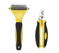 2PCS Pet Undercoat Rake Kit, Pet Grooming Brush, Double Sided Stainless Steel Nail Clipper Undercoat Rake For Pets Cats Dogs