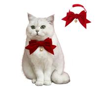 2PCS Pet Velvet Bow Collar,Adjustable Cat Puppy Heart-Shaped Artificial Gem/Bell Christmas Birthday Dress Up Collar for Cats Puppy Small Dogs_Red Bell