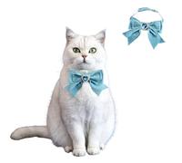 2PCS Pet Velvet Bow Collar,Adjustable Cat puppy Heart-Shaped Artificial Gem/Bell Christmas Birthday Dress Up Collar for Cats Puppy Small Dogs_Blue