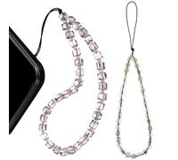 2pcs Phone Chain Pendant with Purple and Green Artificial Crystal Beads Beaded Cell Phone Wrist Strap Anti-lost Charm for Women
