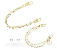 2Pcs Phone Wristlet Strap Decoration, Gold Pearl Heart Wristlet Strap Phone Chain Wristlet Decor Phone Charms Strap Wrist Lanyard, Chain Cell Phone Wrist Strap for Phone Case Wallet Camera Supplies