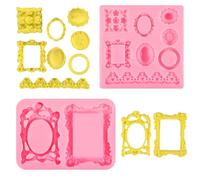 2Pcs Photo Frame Silicone Mold, Mini Frame Air Dry Clay Molds, Baroque Style Frame Chocolate Mold, for Cake Decorating Cupcake Topper Chocolate Candy Polymer Clay