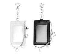 2pcs Photocard Holder Keychain, Hard Protective Card Cases with Heart & Star Clip Keychain Photo Card Display Fan Accessories for ID Badge Lanyard Attachment