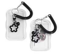 2pcs Photocard Holder Keychain, Soft Silicone Adorable Photo Card Case Keychain with Spiral Wrist Coil Funny ID Badge Holder Suitable for Student Teacher Nurse