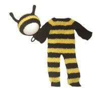 2Pcs Photography Props Outfit Baby Bee Romper Hat Set Infants Photo Cap Bodysuit Knitted Wool Clothes Photo Props Furniture Chair