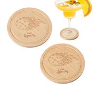 2pcs Pickleball Drink Coasters, 3.94 Inch Round Wooden Coaster Funny Wood Pickleball Coasters Set Drink Responsibly Coaster for Coffee Cocktail Beer Gifts for Men Women